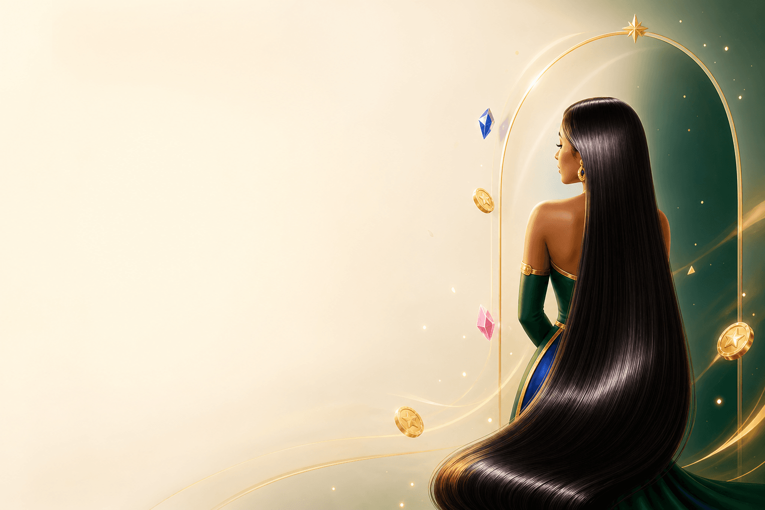 Personagem do Mundo do Liso com cabelo longo e brilhante